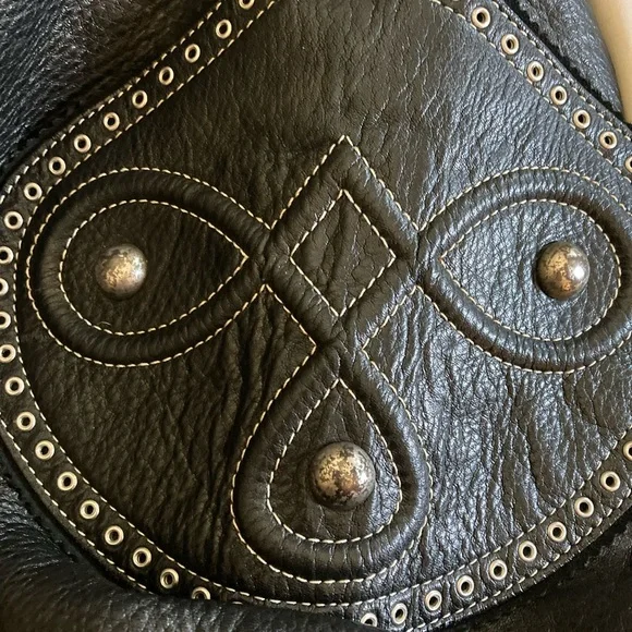 UIUIUEE Italian Leather Black Studded Shoulder Bag Made in Italy High Quality